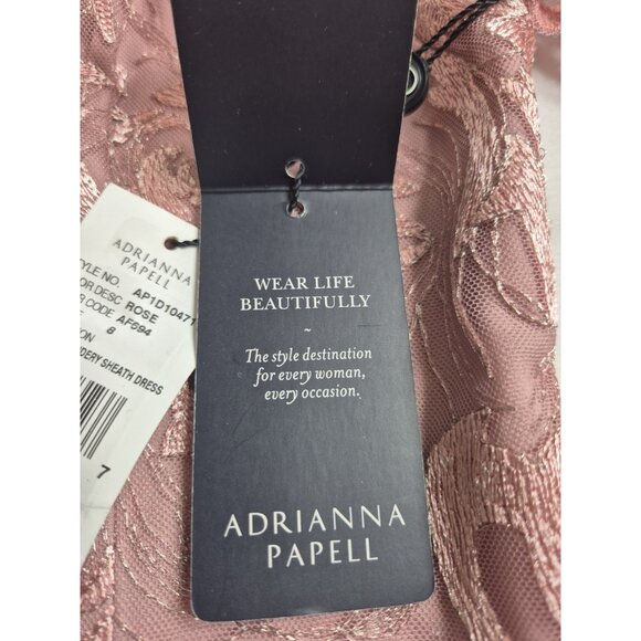 Adrianna Papell Women's Dress Size 8 V-Neck Bell Sleeves Embroidered Pink (63) - Picture 14 of 15